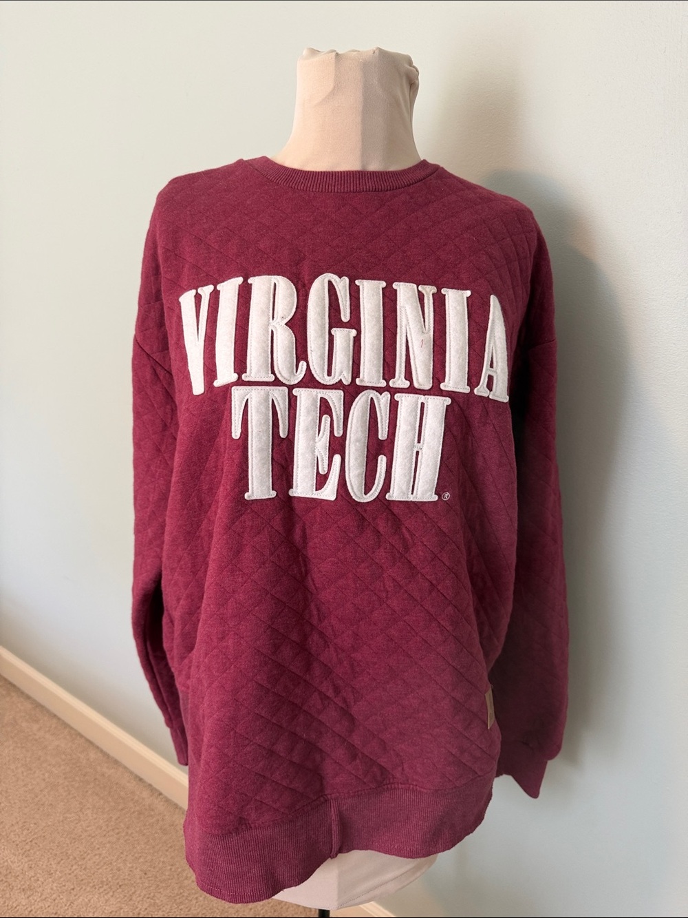 Pressbox Maroon Quilted Virginia Tech Crewneck Sweatshirt